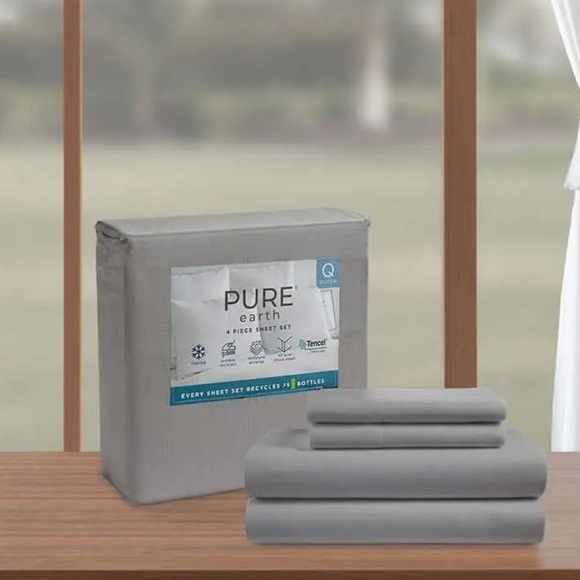 NWT Pure Earth Sheet Set Gray Solid 4 Piece 300 Thread Count Queen Sheet… - Picture 6 of 6